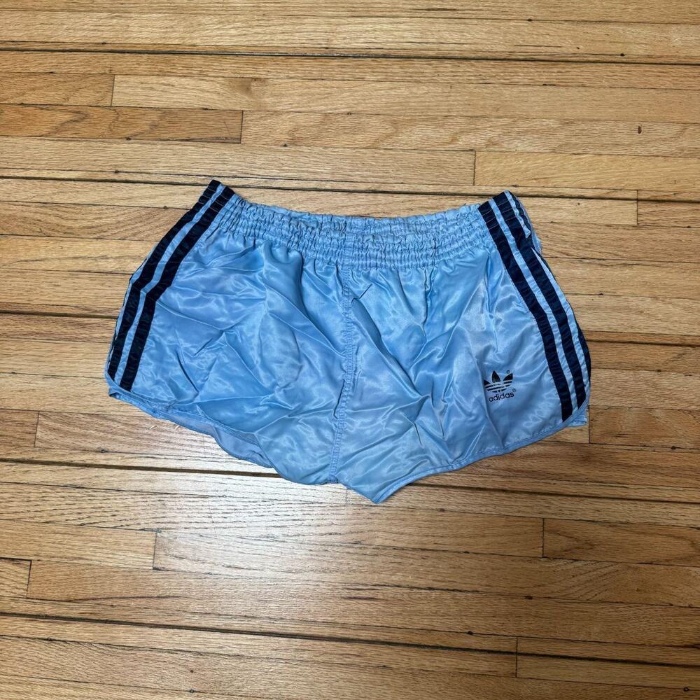 Vintage Adidas Baby Blue 3-Stripe Running Shorts